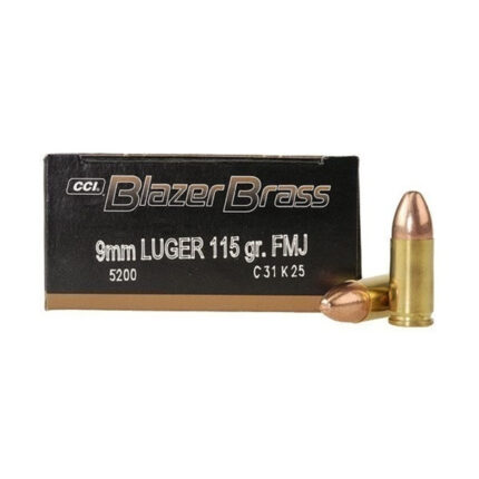 CCI Blazer Brass Handgun Ammo 9mm 115-Grain 50-Rounds Bra…