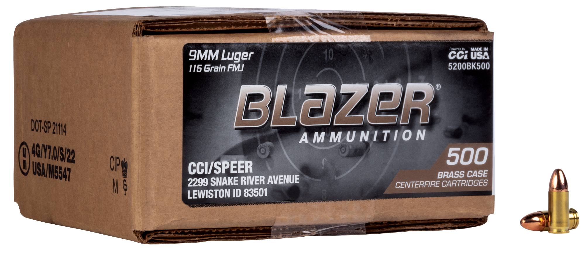 CCI Ammunition Blazer Loose Bulk Ammo Brass 9mm 115-Grain...