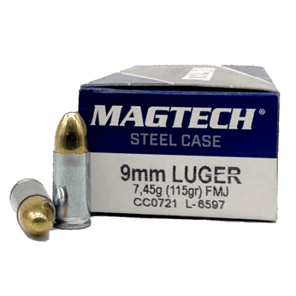 Magtech Steel Case 9mm 115 Grain 50-Rounds FMJ – 9mm
